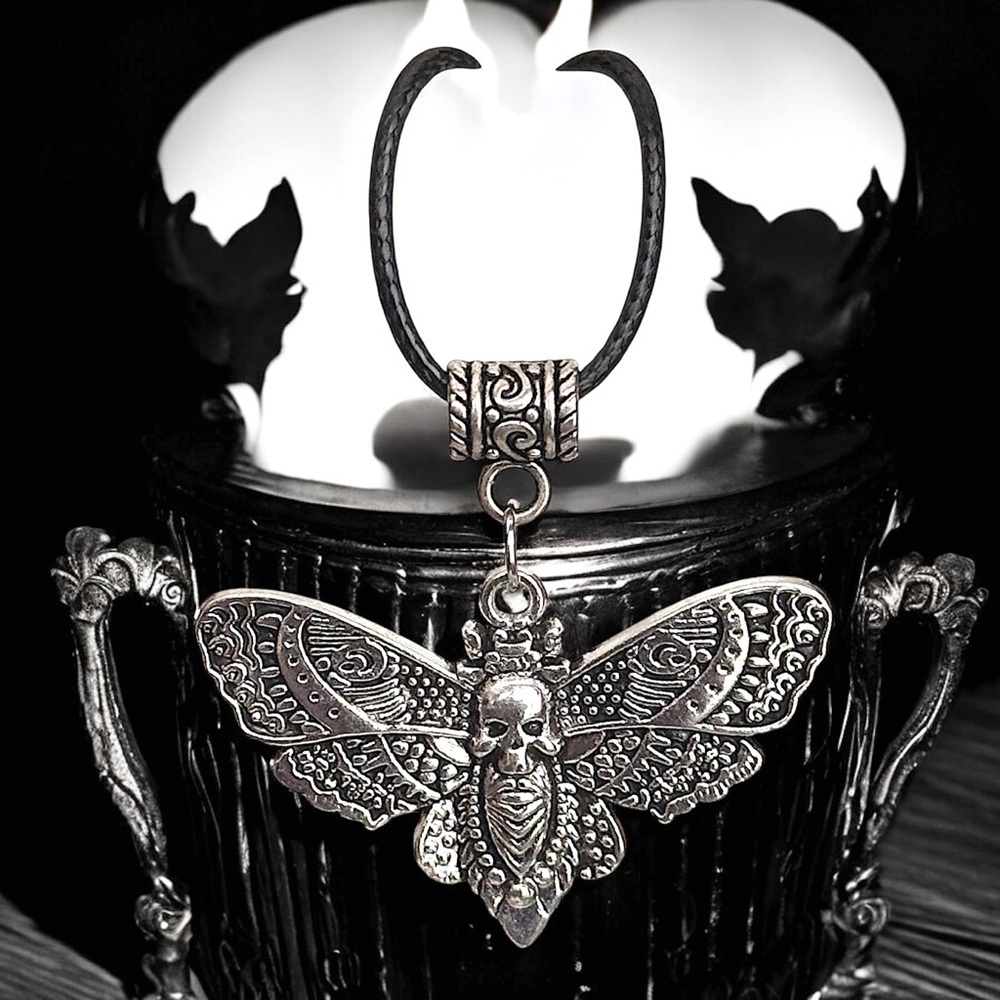5 For $25💫Silver Death Skull Mothra Pendant Necklace